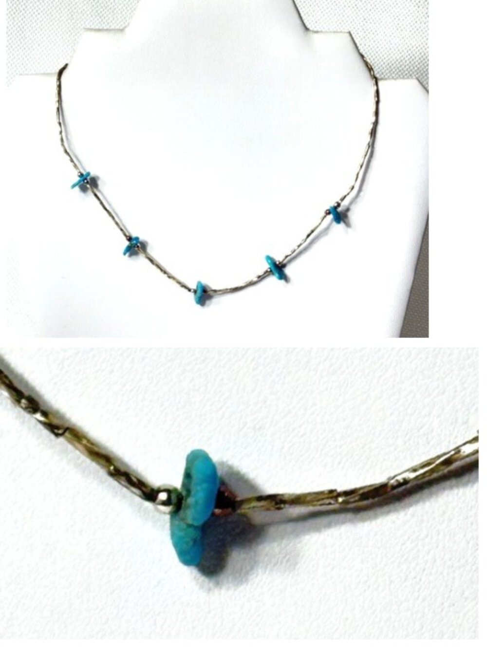 Liquid silver and turquoise 16" necklace.